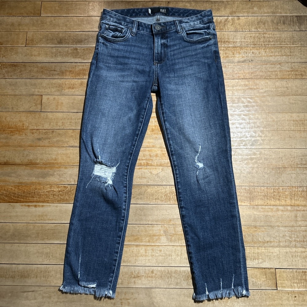Kut‎ From The Kloth Jeans Women's 2 Reese Ankle Straight Leg Distressed Raw Hem